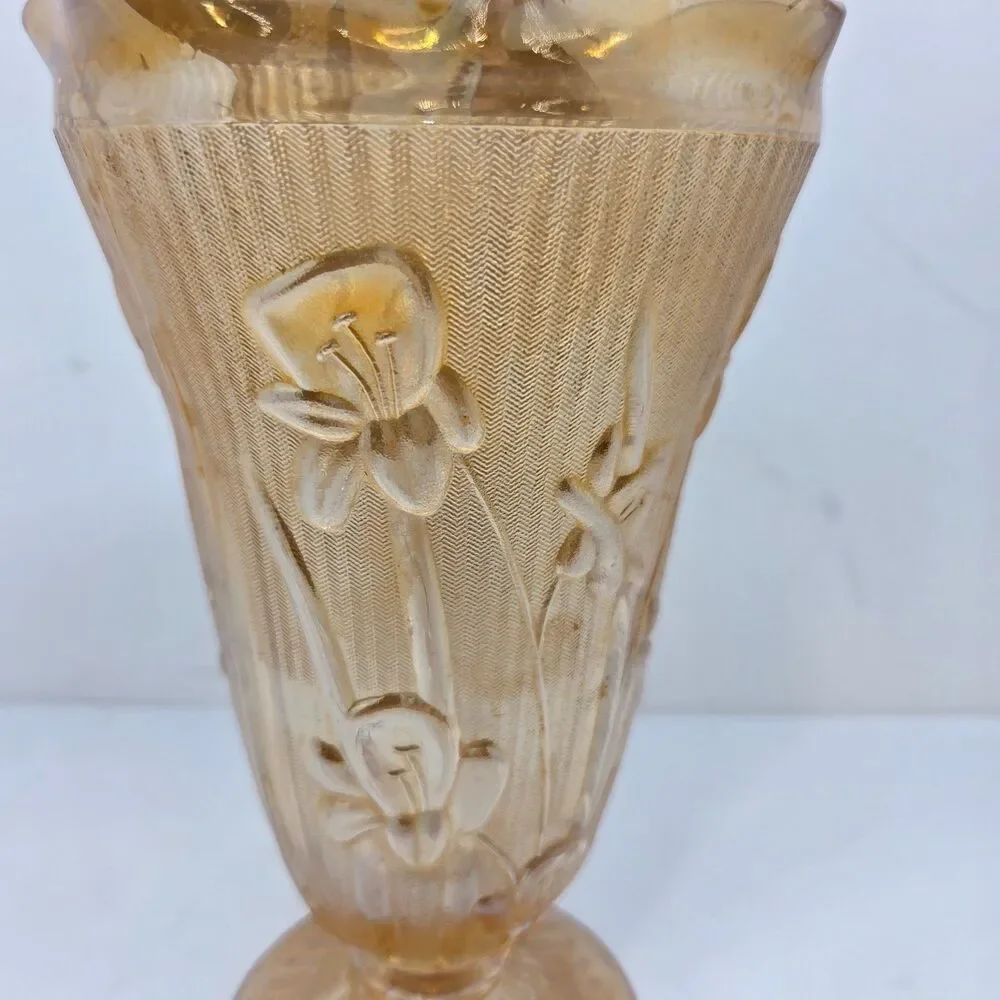 Jeanette Glass Co. Vintage Amber Iris And Herringbone 9